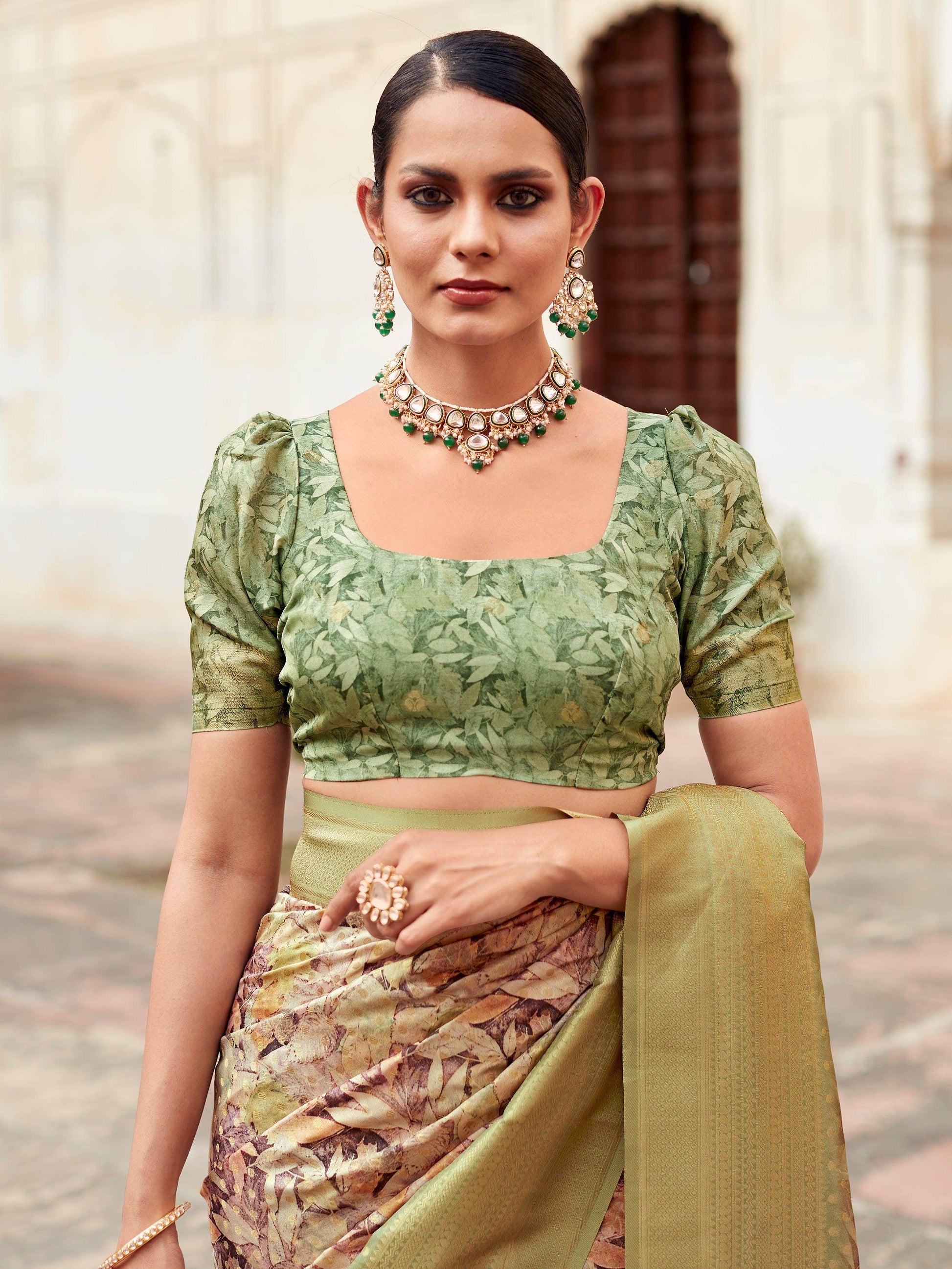Outstanding Green Digital Printed Tissue Silk Festival Wear Saree - Zeel Clothing