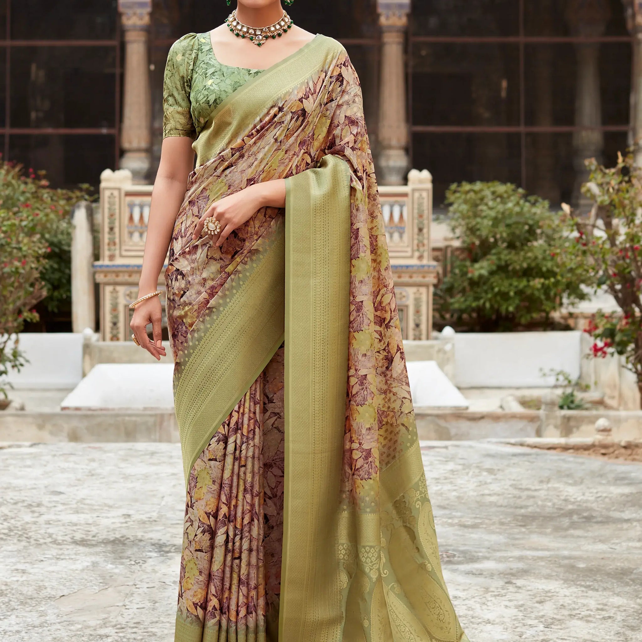 Outstanding Green Digital Printed Tissue Silk Festival Wear Saree - Zeel Clothing