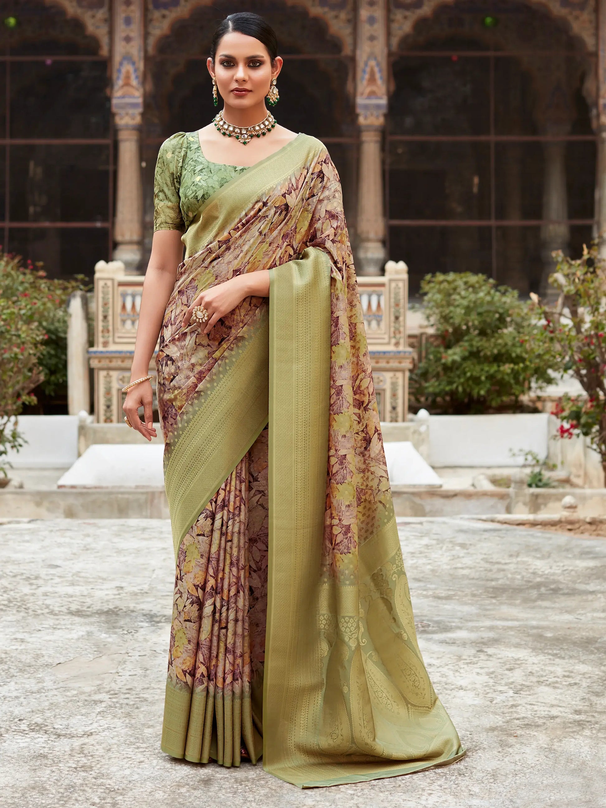 Outstanding Green Digital Printed Tissue Silk Festival Wear Saree - Zeel Clothing