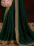 Outstanding Green Heavy Lace Work Silk Mehendi Wear Saree - Zeel Clothing