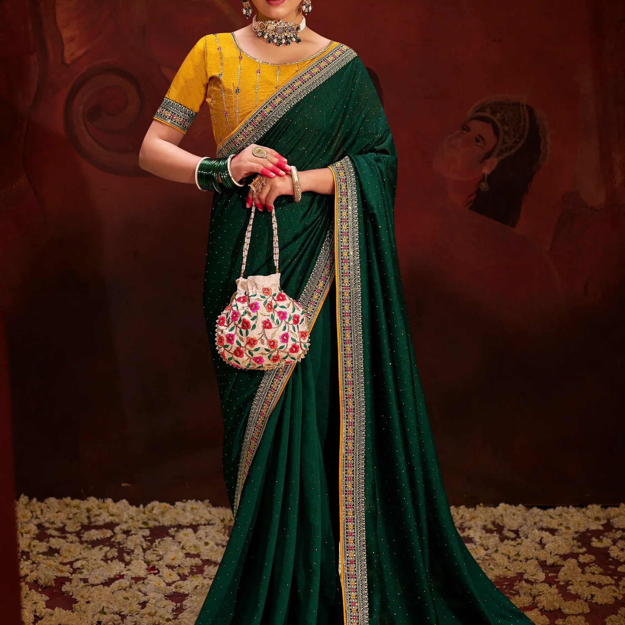 Outstanding Green Heavy Lace Work Silk Mehendi Wear Saree - Zeel Clothing
