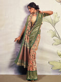 Outstanding Green Printed Silk Festival Wear Saree With Blouse - Zeel Clothing