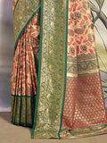 Outstanding Green Printed Silk Festival Wear Saree With Blouse - Zeel Clothing