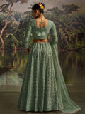 Outstanding Green Thread Work Net Reception Wear Lehenga Choli With Dupatta