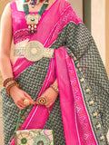 Outstanding Grey Digital Printed Silk Party Wear Saree With Blouse - Zeel Clothing