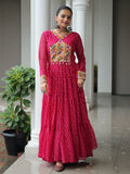 Outstanding Hot Pink Bandhani Print Georgette Navratri Wear Gown - Zeel Clothing