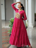 Outstanding Hot Pink Bandhani Print Georgette Navratri Wear Gown - Zeel Clothing