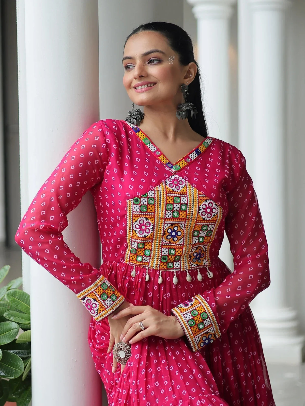 Outstanding Hot Pink Bandhani Print Georgette Navratri Wear Gown - Zeel Clothing
