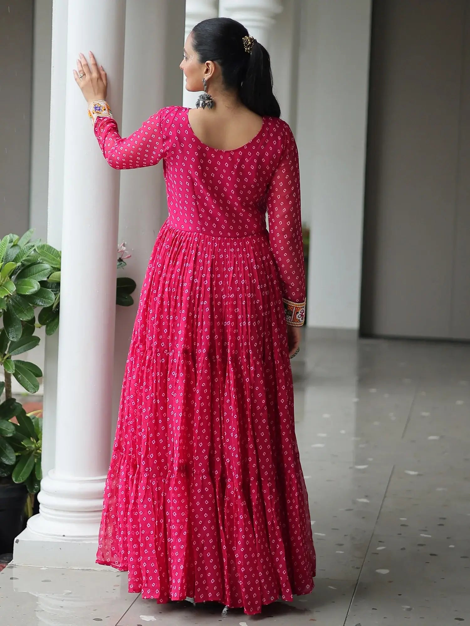 Outstanding Hot Pink Bandhani Print Georgette Navratri Wear Gown - Zeel Clothing