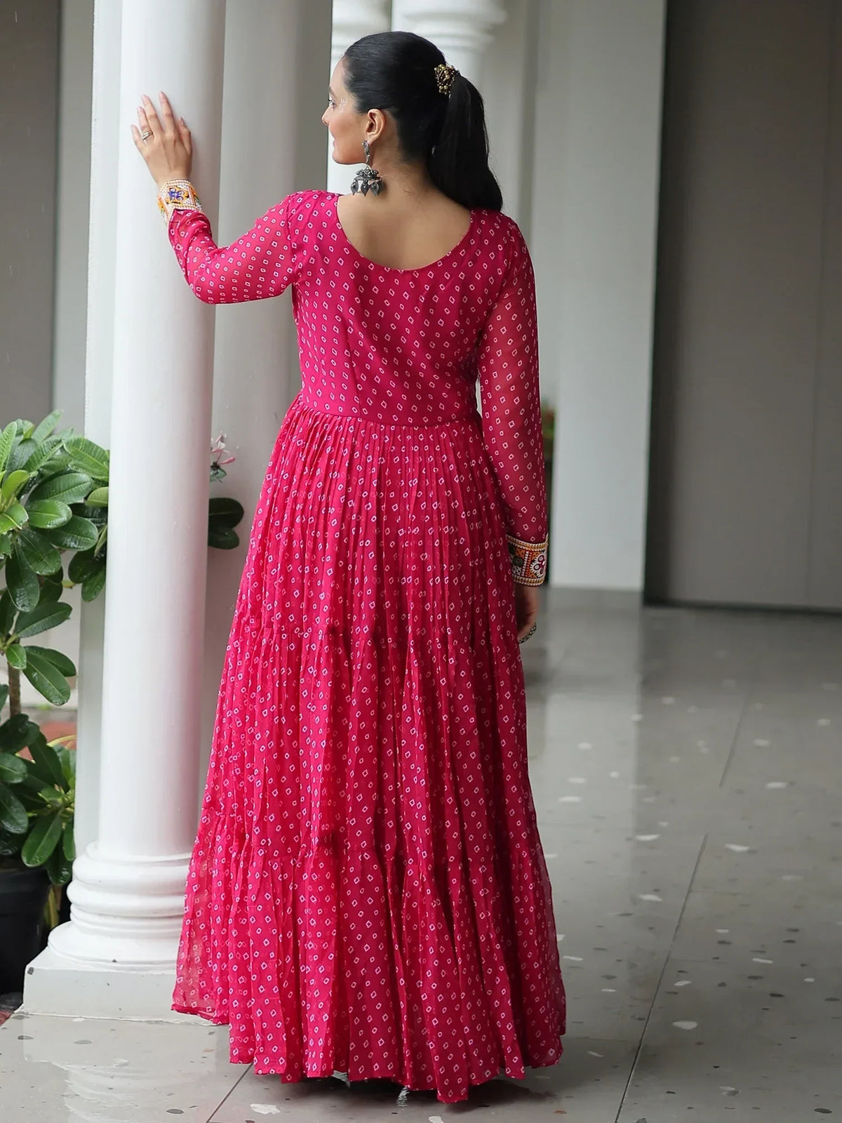 Outstanding Hot Pink Bandhani Print Georgette Navratri Wear Gown - Zeel Clothing