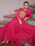 Outstanding Hot Pink Bandhani Print Georgette Navratri Wear Gown - Zeel Clothing