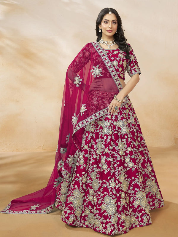 Outstanding Hot Pink Dori Embroidery Silk Engagement Wear Lehenga Choli - Zeel Clothing