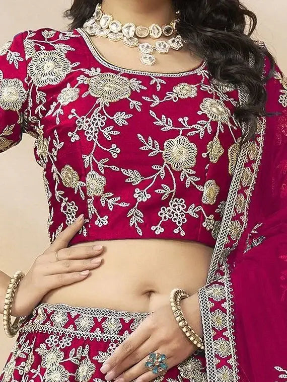 Outstanding Hot Pink Dori Embroidery Silk Engagement Wear Lehenga Choli - Zeel Clothing