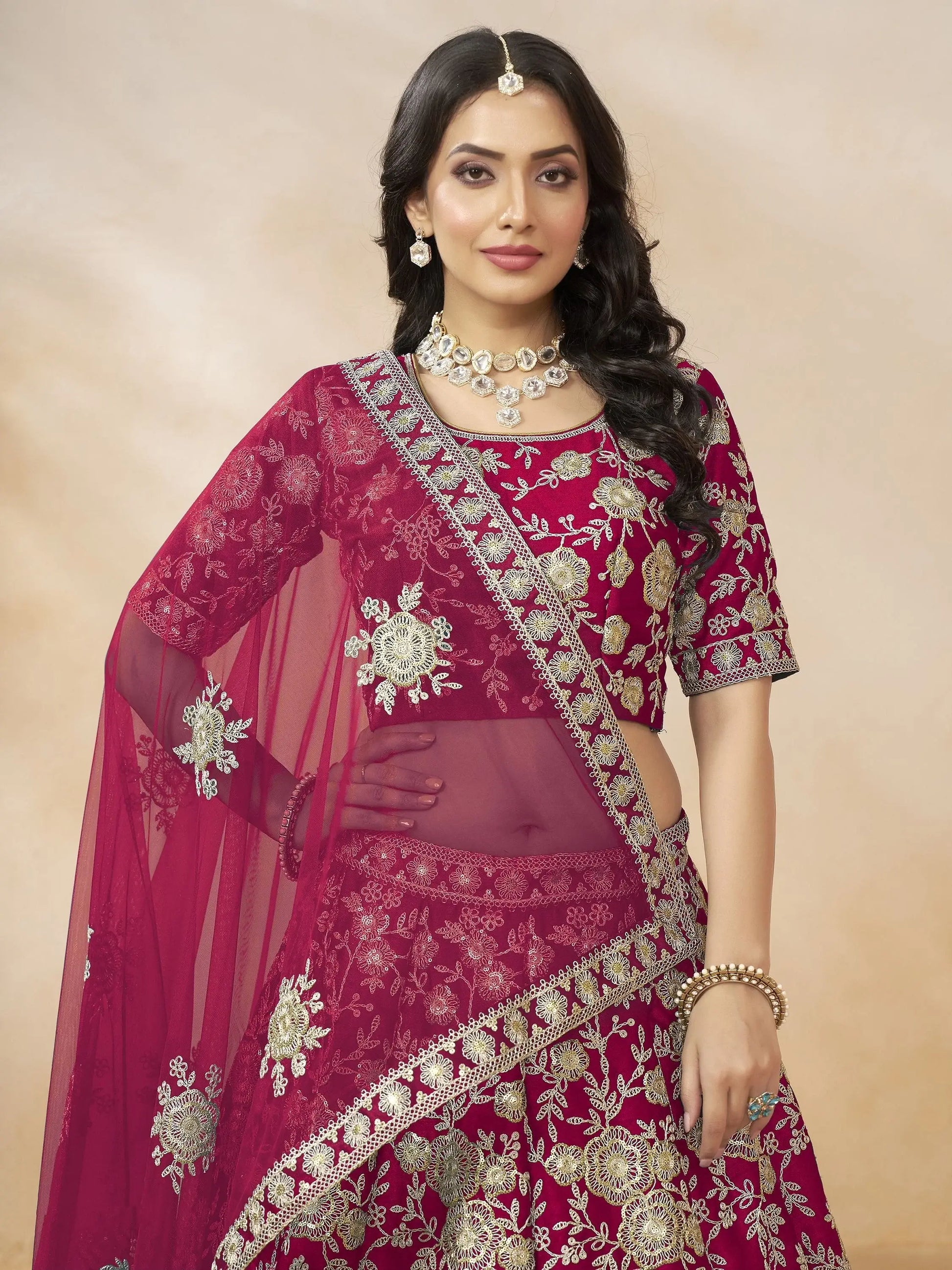 Outstanding Hot Pink Dori Embroidery Silk Engagement Wear Lehenga Choli - Zeel Clothing