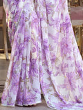 Outstanding Lavender Floral Printed Chiffon Event Wear Saree With Blouse - Zeel Clothing