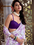 Outstanding Lavender Floral Printed Chiffon Event Wear Saree With Blouse - Zeel Clothing