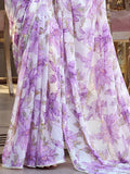 Outstanding Lavender Floral Printed Chiffon Event Wear Saree With Blouse - Zeel Clothing