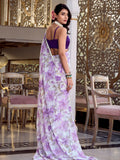 Outstanding Lavender Floral Printed Chiffon Event Wear Saree With Blouse - Zeel Clothing
