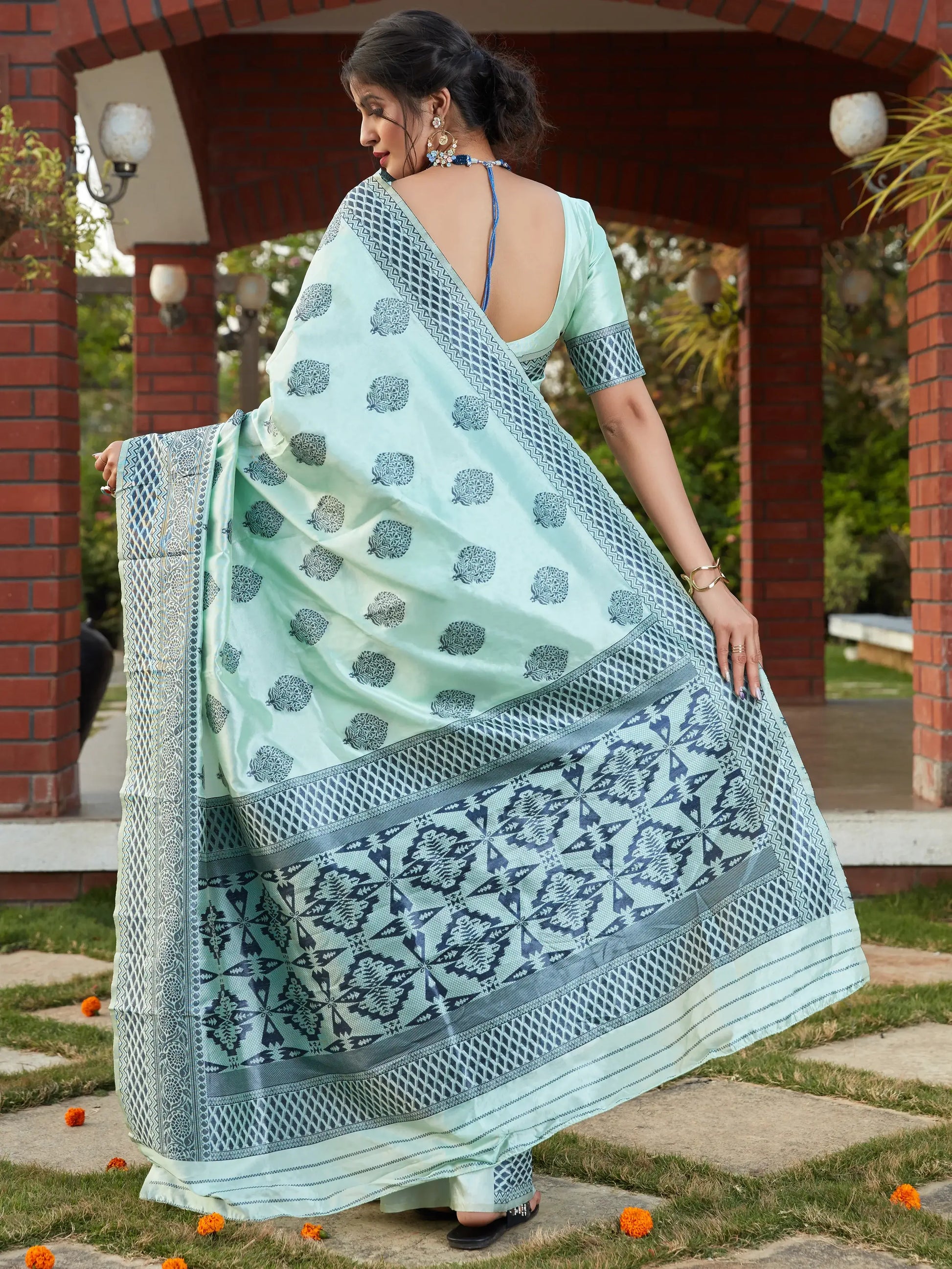 Outstanding Light Blue Weaving Banarasi Silk Festival Wear Saree - Zeel Clothing