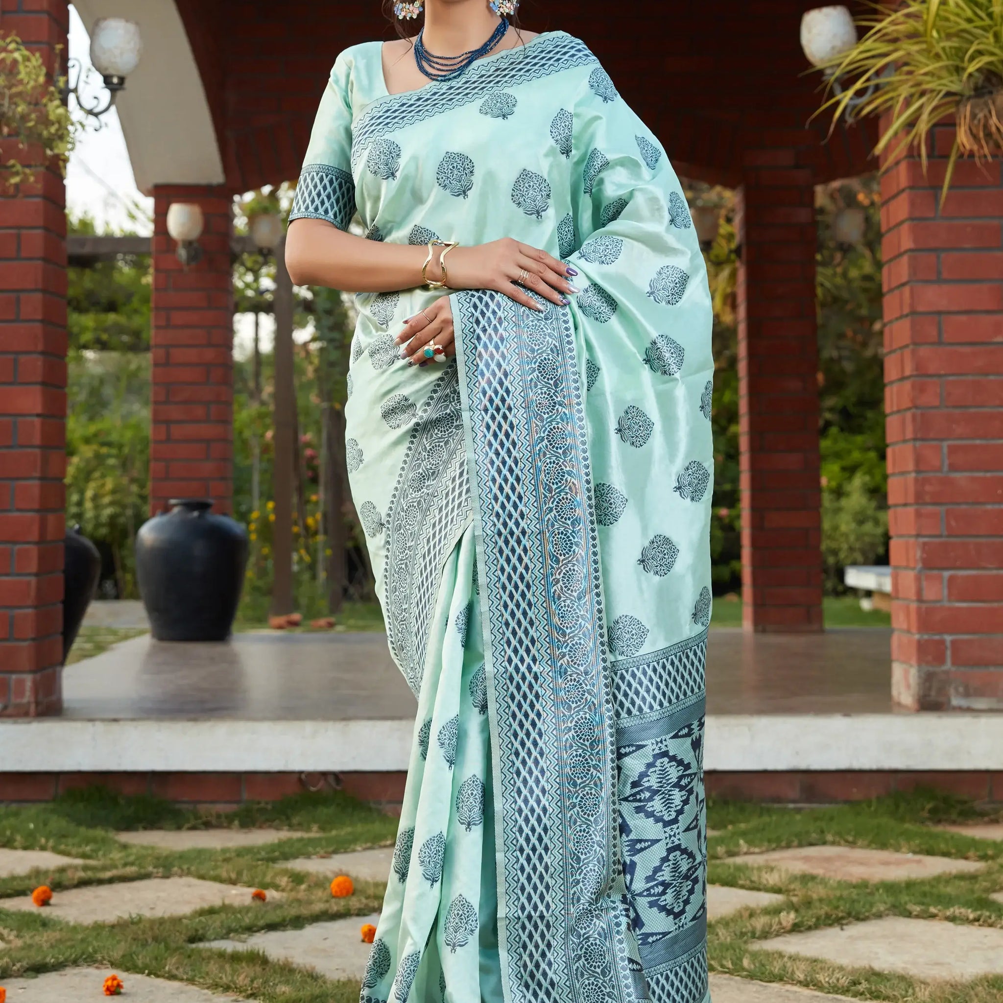 Outstanding Light Blue Weaving Banarasi Silk Festival Wear Saree - Zeel Clothing