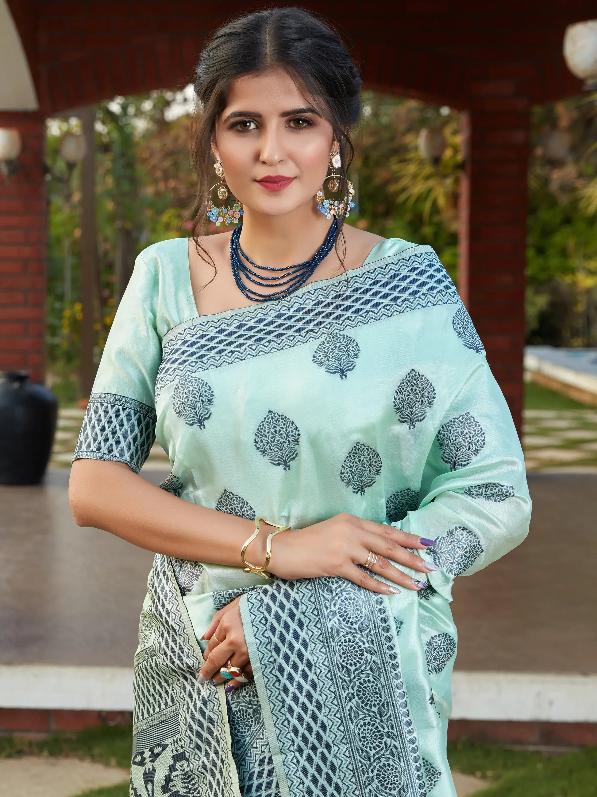 Outstanding Light Blue Weaving Banarasi Silk Festival Wear Saree - Zeel Clothing