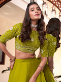 Outstanding Light Green Goergette Festival Wear Lehenga Choli With Dupatta - Zeel Clothing