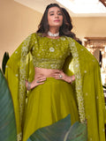 Outstanding Light Green Goergette Festival Wear Lehenga Choli With Dupatta - Zeel Clothing