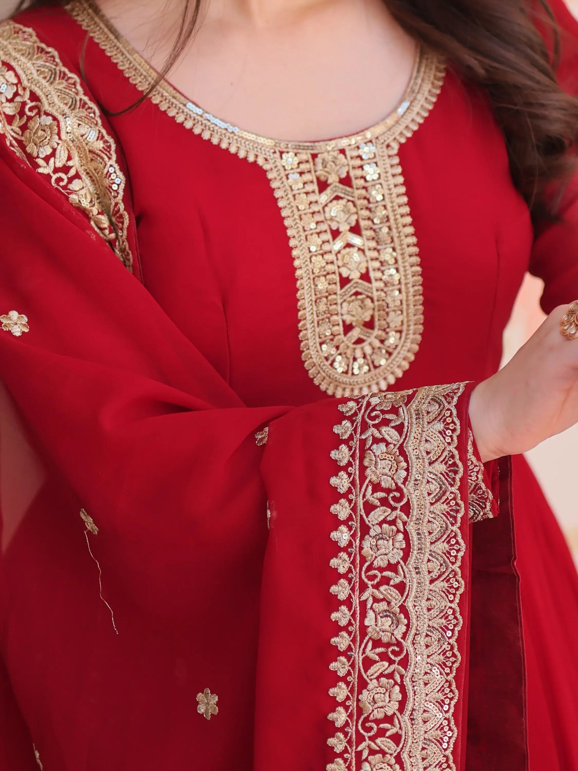 Outstanding Maroon Zari Embroidery Georgette Wedding Wear Gown - Zeel Clothing