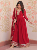 Outstanding Maroon Zari Embroidery Georgette Wedding Wear Gown - Zeel Clothing