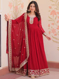Outstanding Maroon Zari Embroidery Georgette Wedding Wear Gown - Zeel Clothing