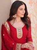 Outstanding Maroon Zari Embroidery Georgette Wedding Wear Gown - Zeel Clothing