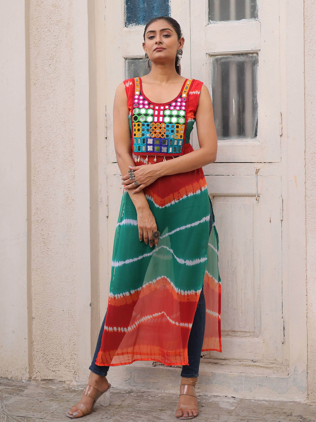 Outstanding Multi-Color Bandhej Print Georgette Traditional Long Kurti - Zeel Clothing