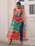 Outstanding Multi-Color Bandhej Print Georgette Traditional Long Kurti - Zeel Clothing