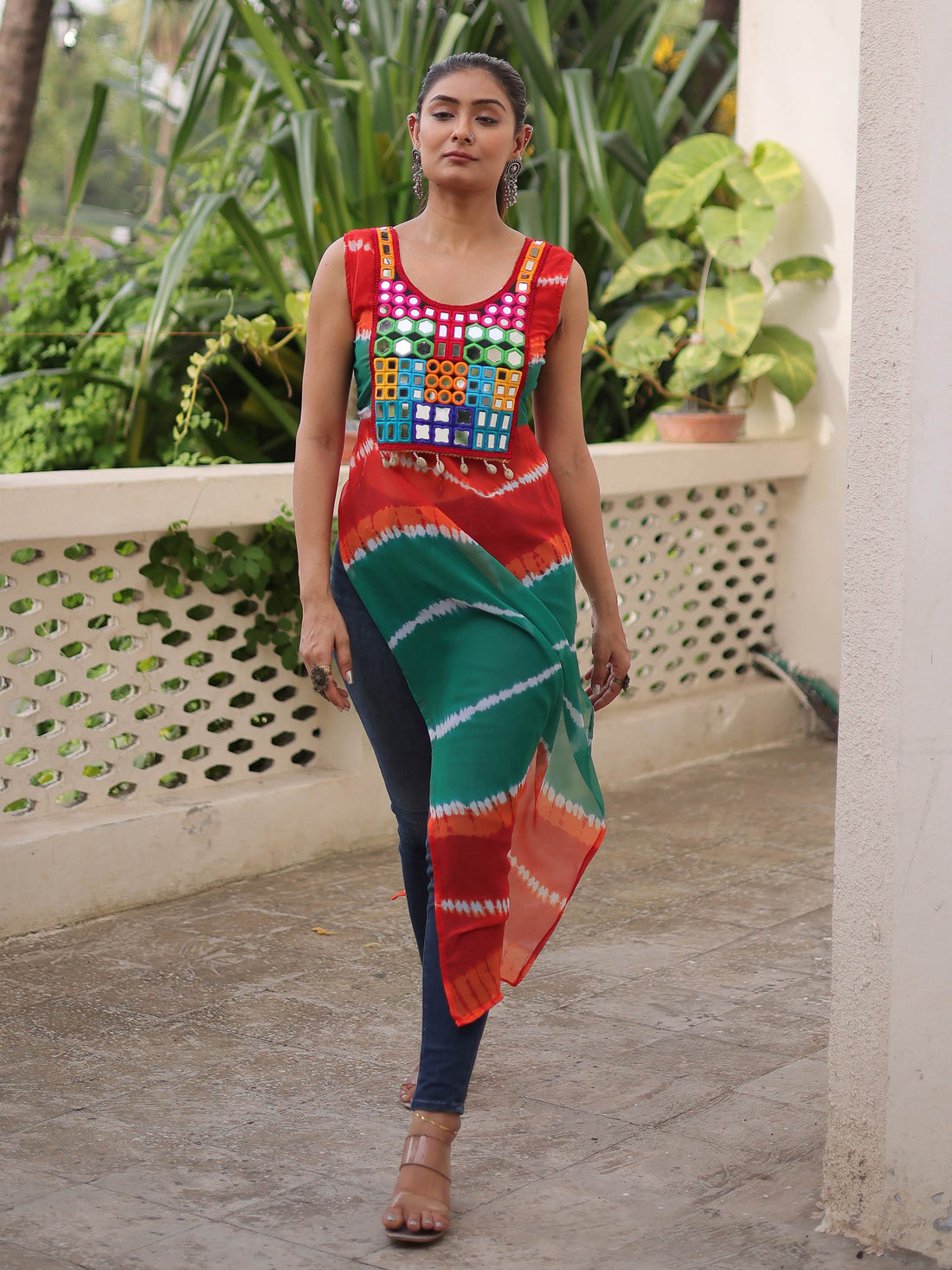 Outstanding Multi-Color Bandhej Print Georgette Traditional Long Kurti - Zeel Clothing