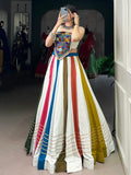 Outstanding Multicolor Gamthi Work Rayon Navratri Wear Crop Top Lehenga - Zeel Clothing