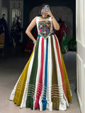 Outstanding Multicolor Gamthi Work Rayon Navratri Wear Crop Top Lehenga - Zeel Clothing