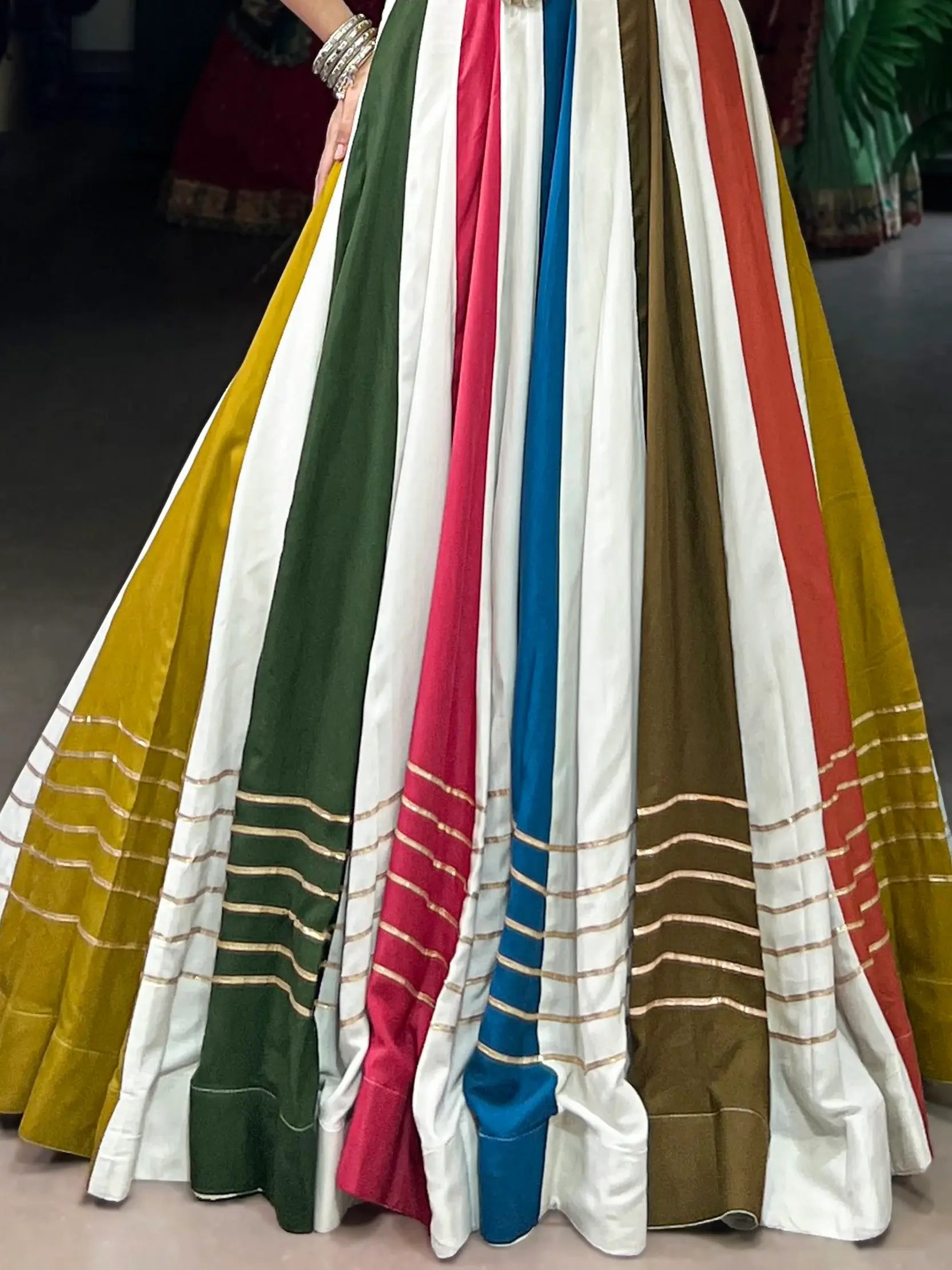 Outstanding Multicolor Gamthi Work Rayon Navratri Wear Crop Top Lehenga - Zeel Clothing