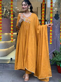 Outstanding Mustard Yellow Embroidered Viscose Pant Suit With Dupatta - Zeel Clothing