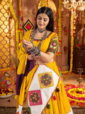 Outstanding Mustard Yellow Thread Work Cotton Navratri Special Lehenga Choli - Zeel Clothing