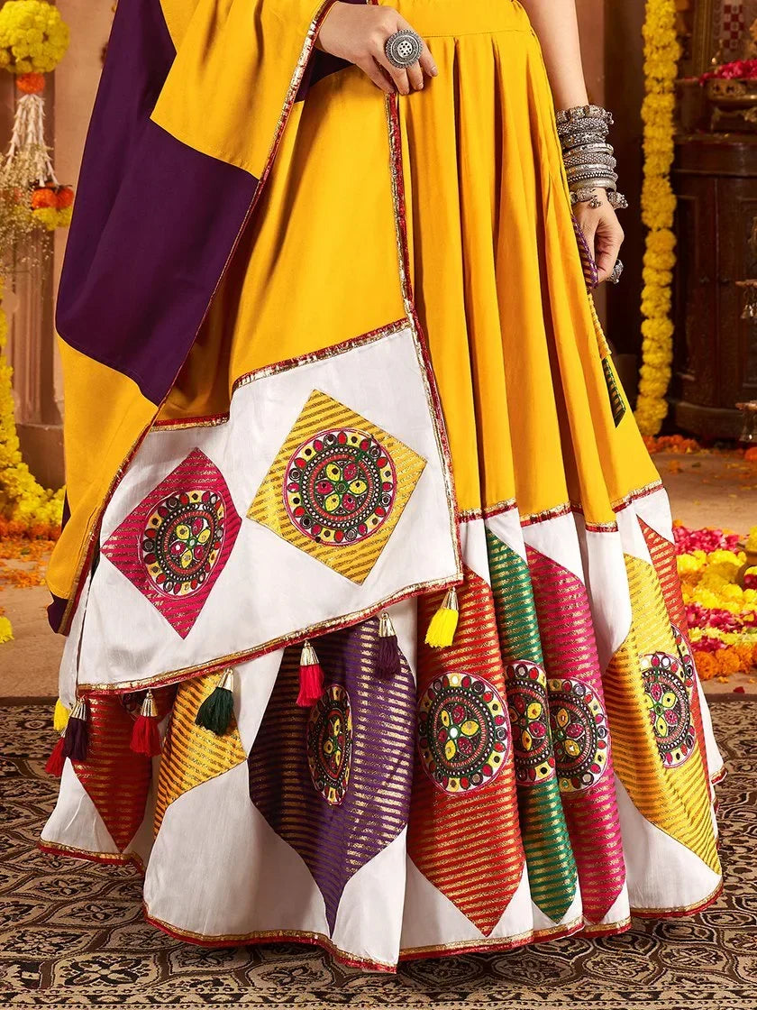 Outstanding Mustard Yellow Thread Work Cotton Navratri Special Lehenga Choli - Zeel Clothing