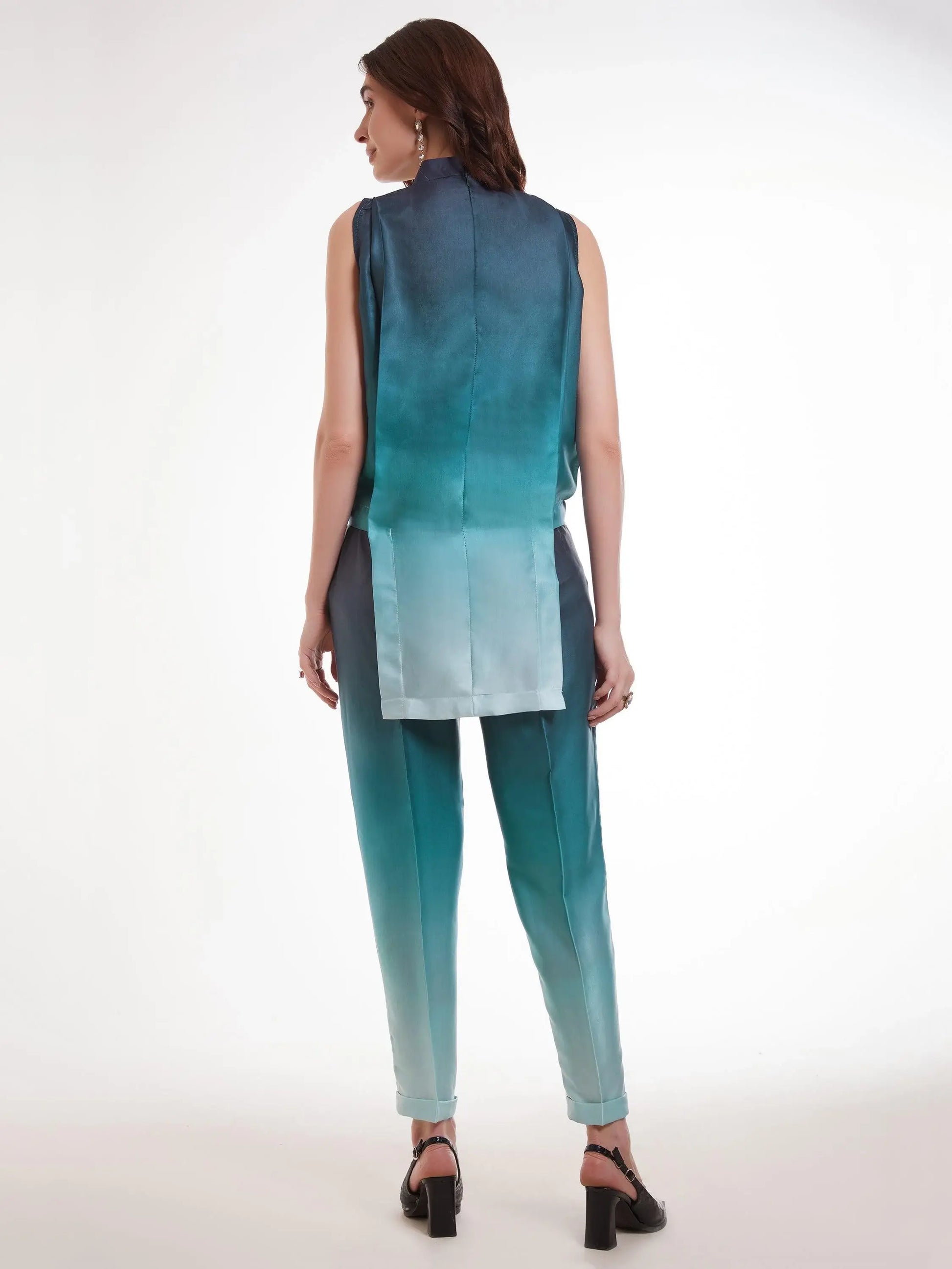 Outstanding Ombre Blue Printed Satin Party Wear Co-Ord Set - Zeel Clothing