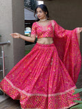 Outstanding Pink Floral Printed Organza Sangeet Wear Lehenga Choli - Zeel Clothing