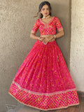 Outstanding Pink Floral Printed Organza Sangeet Wear Lehenga Choli - Zeel Clothing