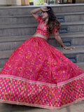 Outstanding Pink Floral Printed Organza Sangeet Wear Lehenga Choli - Zeel Clothing