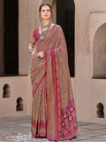 Outstanding Pink Printed Silk Festival Wear Saree With Blouse - Zeel Clothing