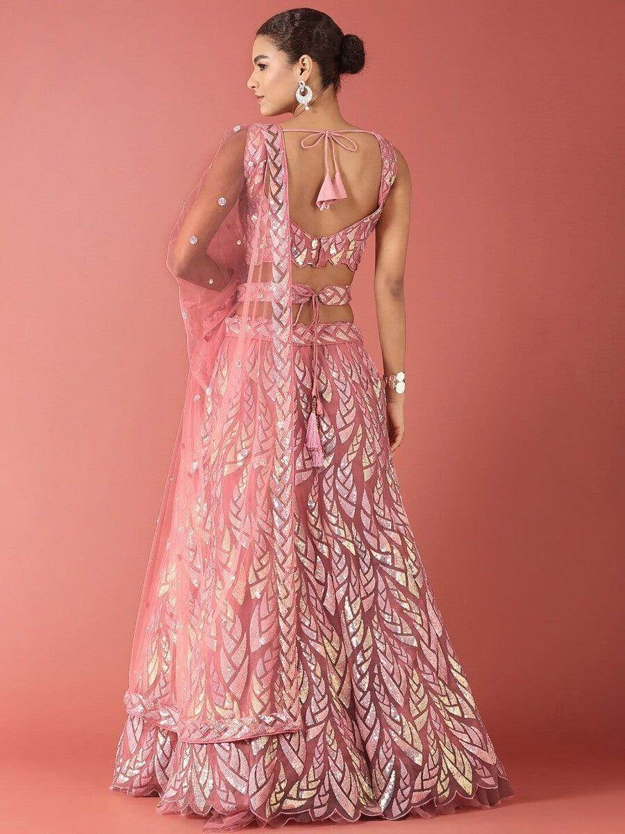 Outstanding Pink Sequins Net Reception Wear Lehenga Choli - Zeel Clothing