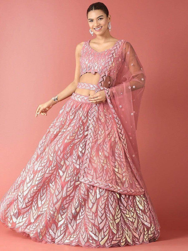 Outstanding Pink Sequins Net Reception Wear Lehenga Choli - Zeel Clothing