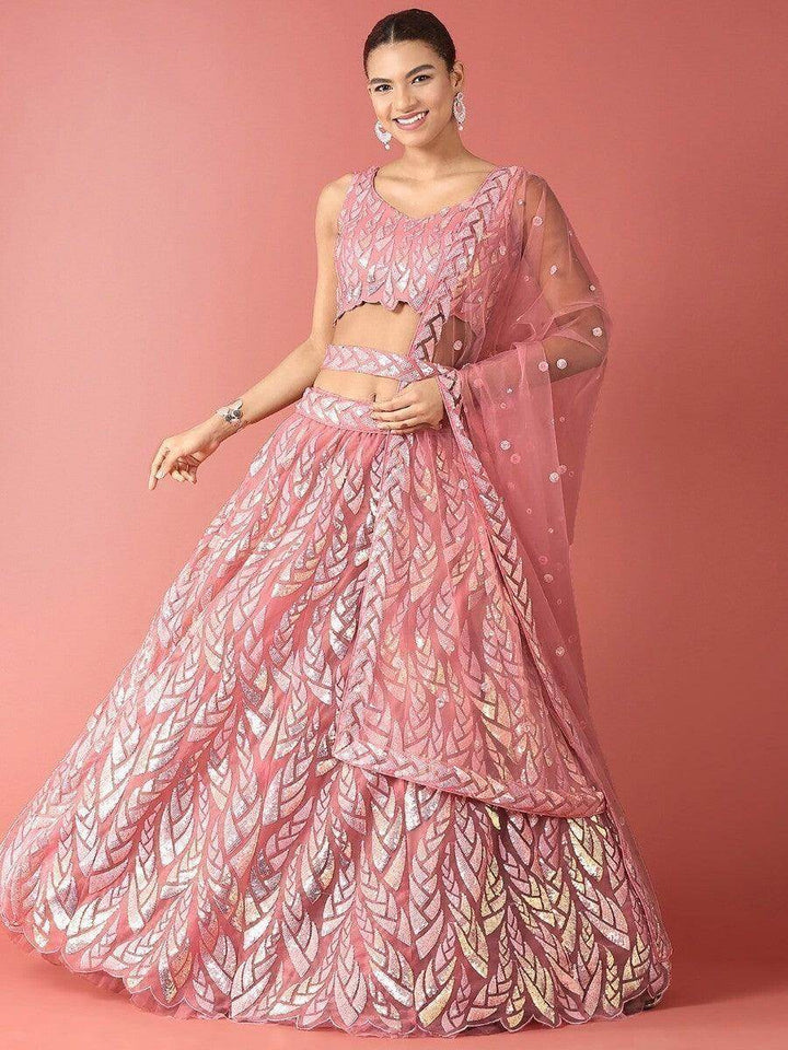 Outstanding Pink Sequins Net Reception Wear Lehenga Choli - Zeel Clothing