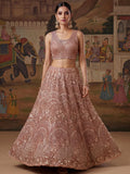 Outstanding Pink Sequins Work Net Reception Wear Lehenga With Dupatta