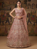 Outstanding Pink Sequins Work Net Reception Wear Lehenga With Dupatta
